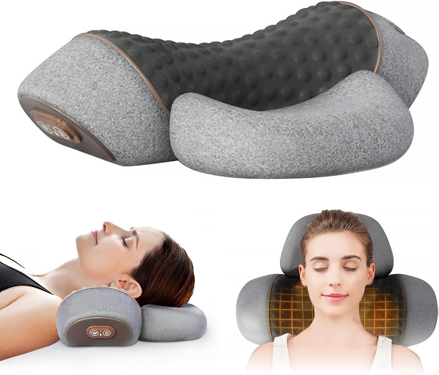3 in 1 Neck Massager, 2026 New Heated Massage Neck Pillow, Cervical Traction Bed Back Pillow Sleeping, Deep Massage and Relaxation, Ergonomic Design