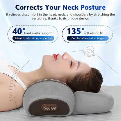 3 in 1 Neck Massager, 2026 New Heated Massage Neck Pillow, Cervical Traction Bed Back Pillow Sleeping, Deep Massage and Relaxation, Ergonomic Design
