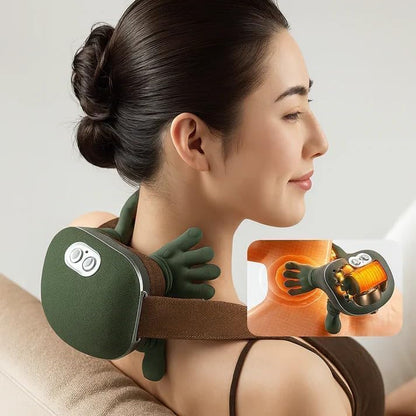 Zoserx - Bionic Heated Massager, Portable Shiatsu Neck and Back Massager, Electric Deep Tissue 4D Kneading Massage, Simulated Human Hand Design for Pain Relief and Muscle Relax (Green)